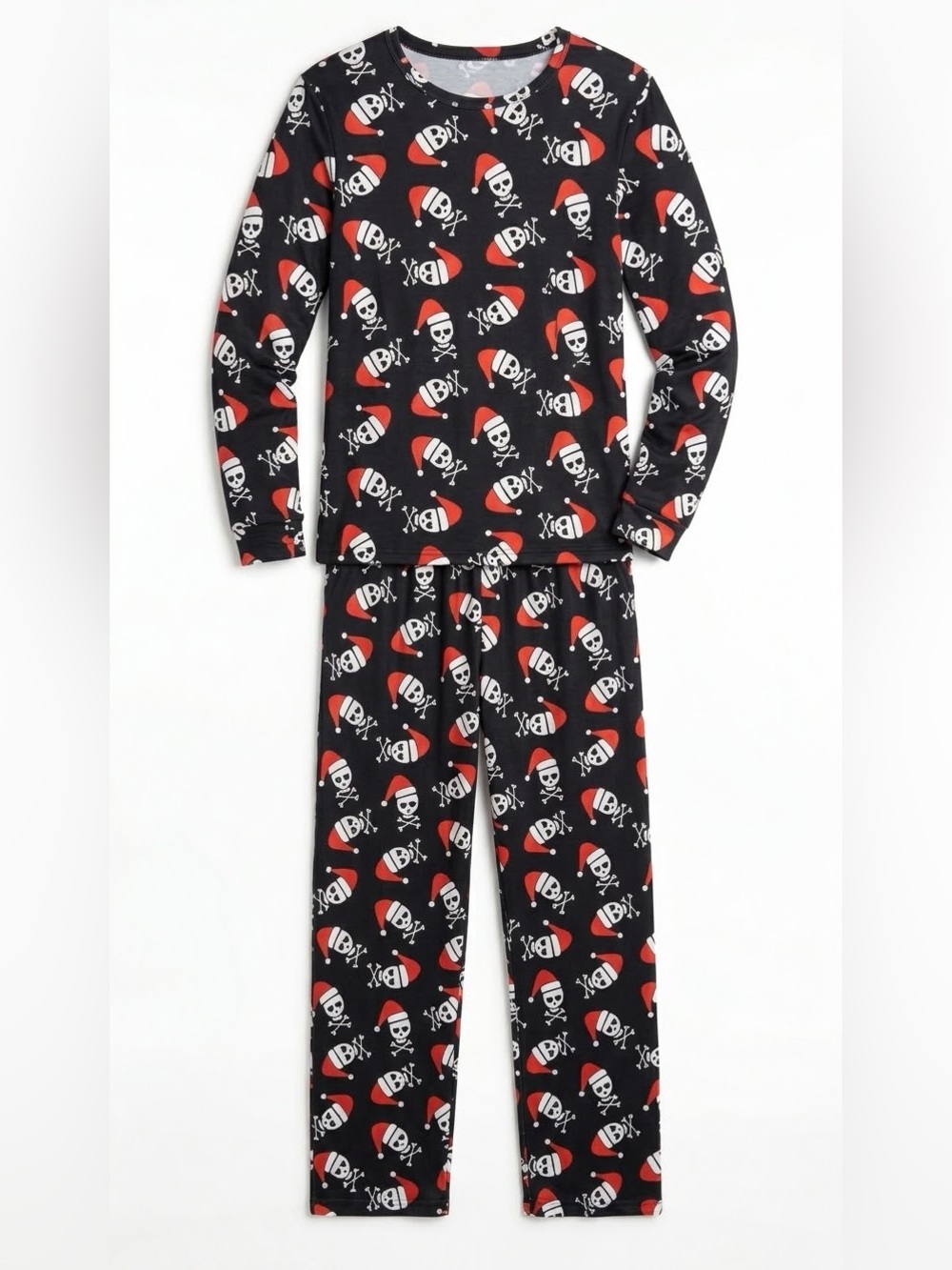 Adult Unisex Black & Red Skull Santa Pajama Set